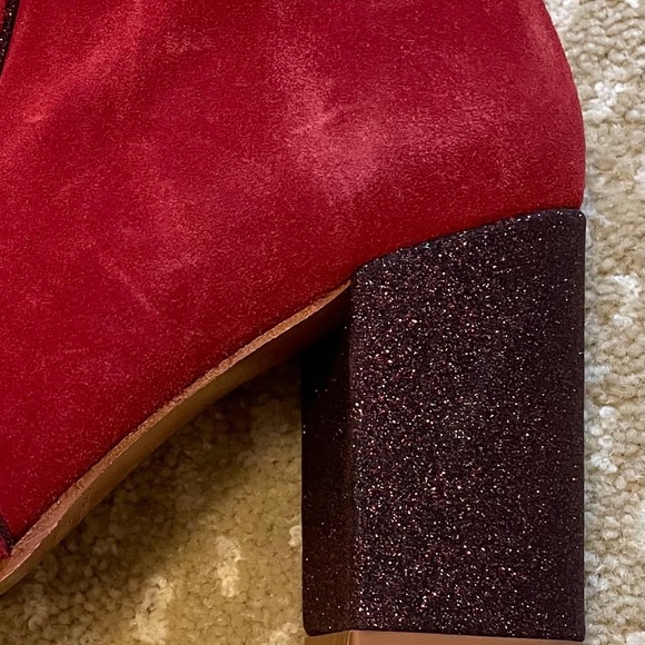 NEW Sessun red suede booties with sparkly heel - Picture 2 of 8